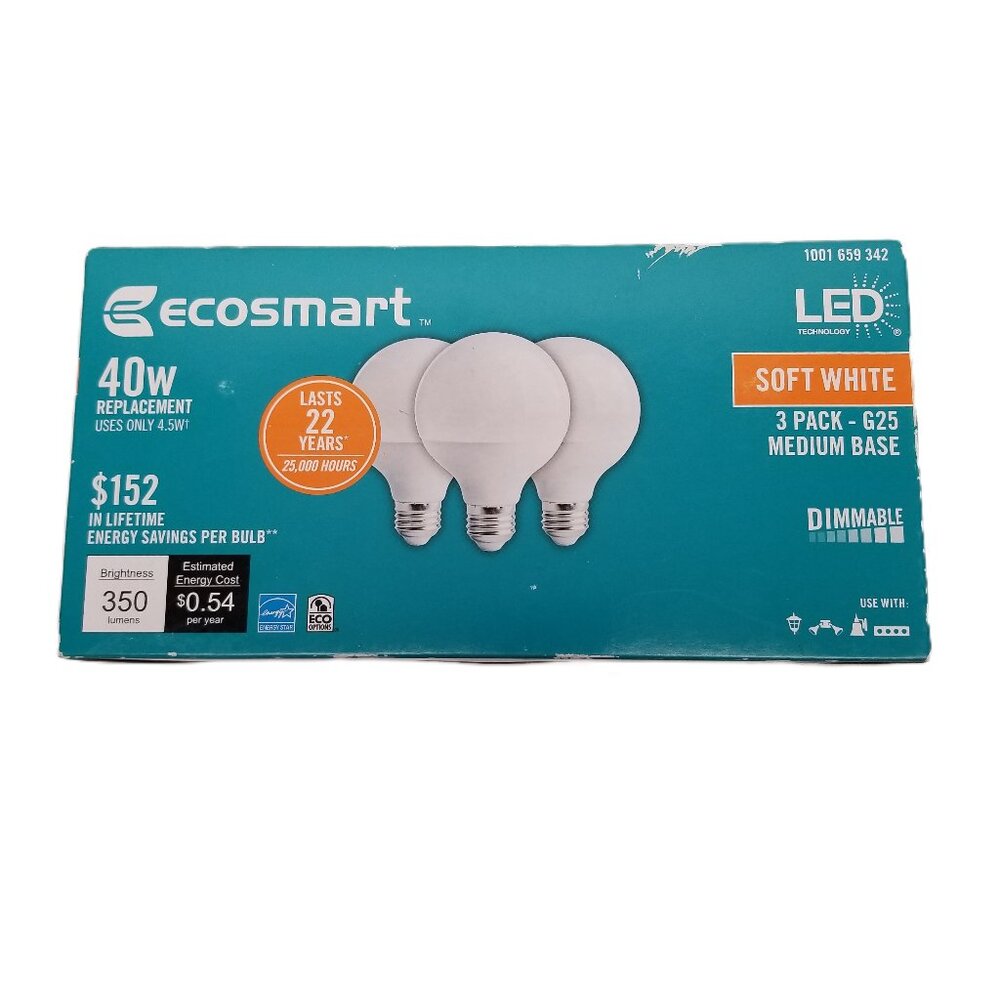 EcoSmart LED G25 Globe Bulbs 40W Equivalent Soft White Dimmable 3 Pack